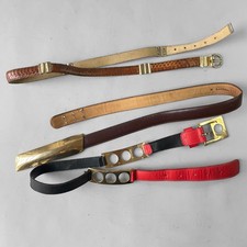 Lot of 3 80s VTG Belts Brass Hardware Snakeskin Leather High Waist Red Black Sm.