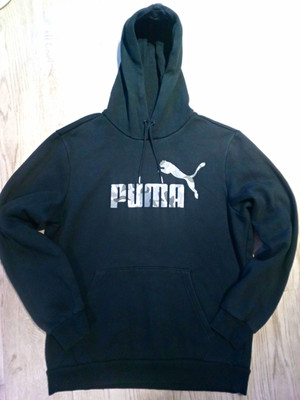 PUMA Men's Black Pullover Hoodie M Regular Fleece Cotton Blend Logo Pockets