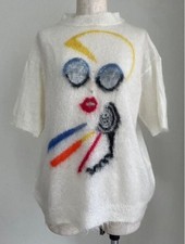 Used Miu Miu Mohair-Face Jacquard Short-Sleeve Knit Sweater Women Size 38