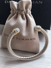 David Yurman Sterling Silver 18K Gold Classic Twisted Cable Open Cuff Bracelet