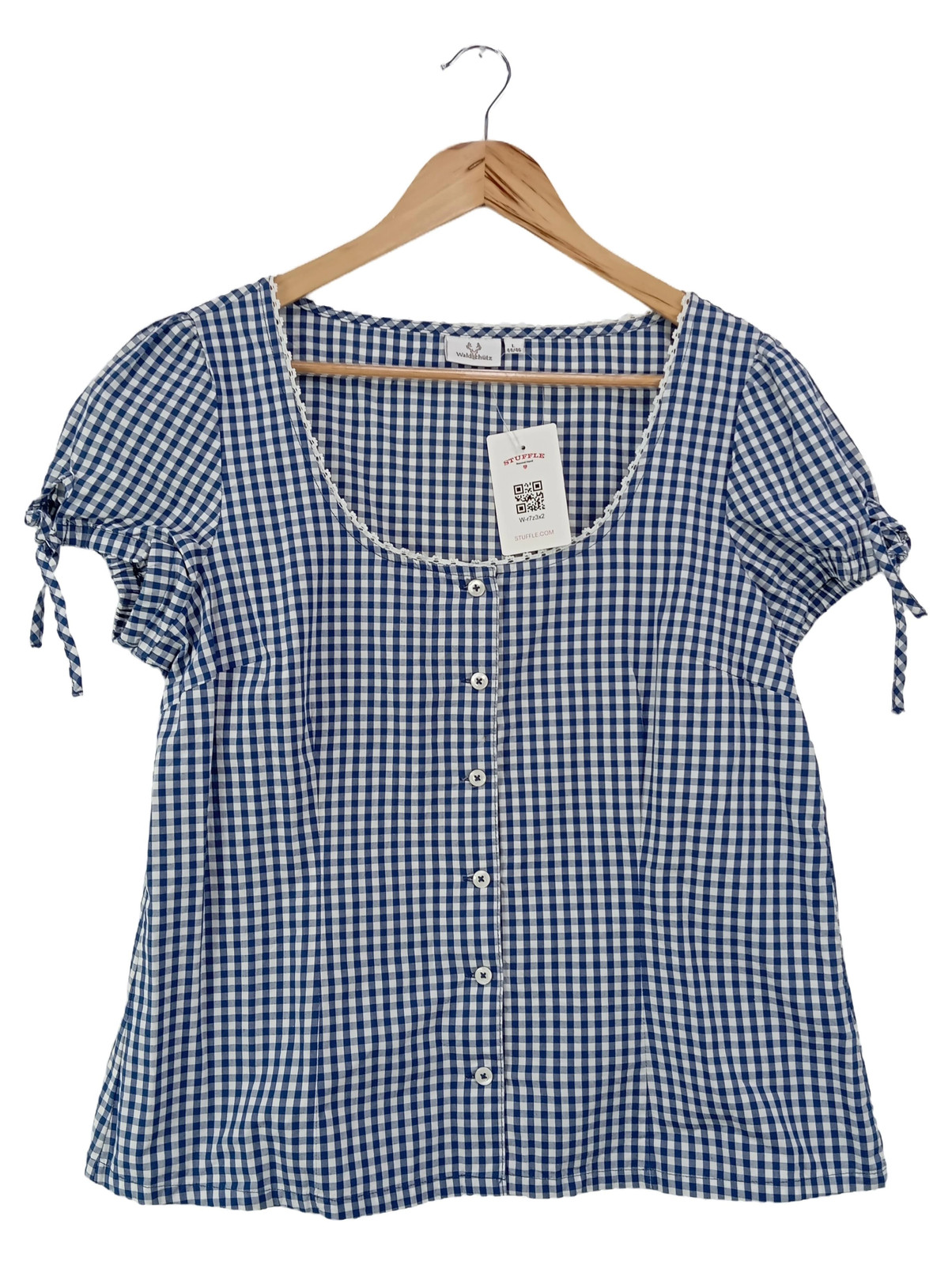 Waldschütz Trachtenbluse L Blau Kariert Damen Bluse
