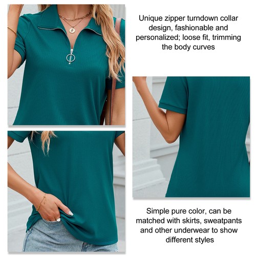 Short Sleeve T Shirt Blouse Turn Down Collar Women Short Sleeve Shirt For Travel - Picture 3 of 6