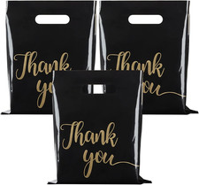 100 Pack Thank You Bags for Small Business, 9 X 12 Inch Plastic Shopping Bags wi