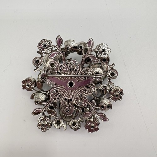 Spilla Judy Lee vintage non firmata aurora boreale strass vetro lava modellato - Foto 3 di 5