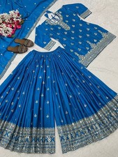 Classic Look Heavy Chinnon Silk Top Palazzo With Blue Dupatta For Wedding Wear