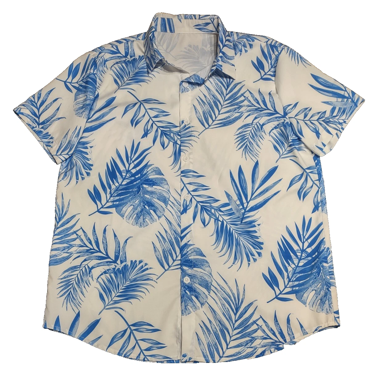 Men's Hawaiian Medium Palm Tree Leaf Collared Short Sleeve Button Down Shirt
