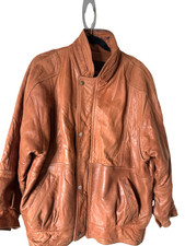 Vintage BB Leather Caramel/Cognac Mens Genuine Leather Jacket Zip Bomber L READ