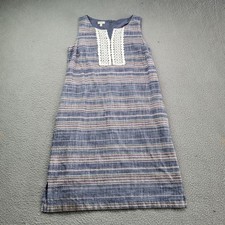 Talbots Shift Dress Womens 10 Blue Striped Crochet Front Sleeveless