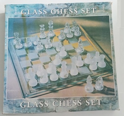 Glas Schachspiel-Set transparent mit Glas-Schachbrett und Figuren #FG2