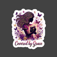 Christian Sticker Vinyl Decal Covered By Grace Woman Faith Floral