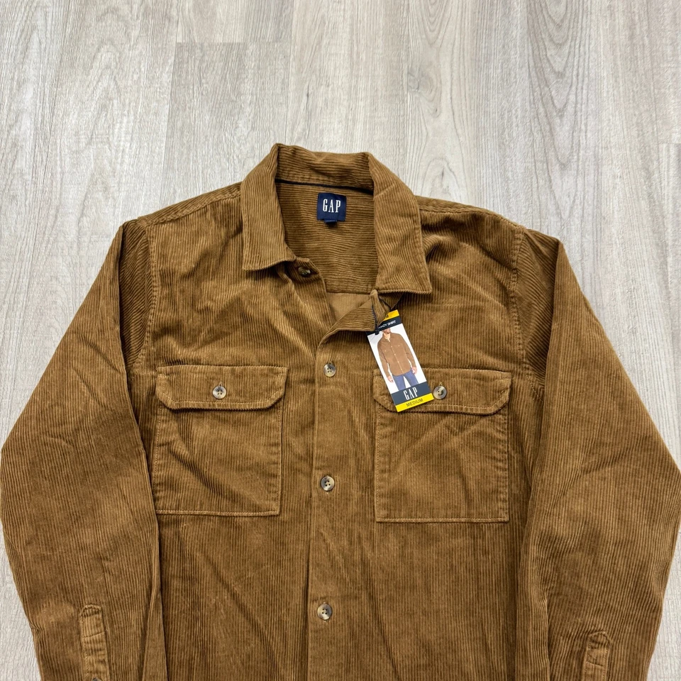 Camisa de Pana Gap Para Hombre Mediana Marrón Manga Larga Abotonada Preppy Shacket NUEVA Foto 2 de 4