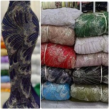 YQOINFKS Embroidery Tulle Net Heavy Beaded Dress Sequin Fabrics Wedding Bridal