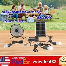 Solar Lighting & Fan Kits with 3 Bulbs USB Charging for Home Outdoor Camping