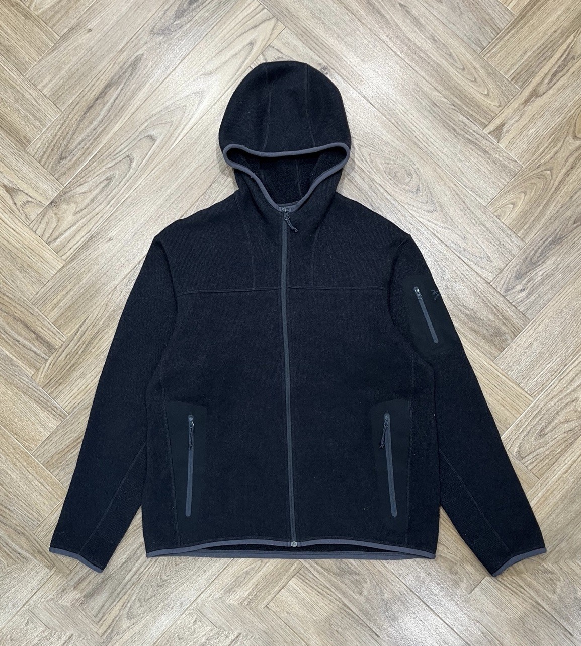 ARC'TERYX Arcteryx Polartec Full Zip Outdoor Nero Pile Zip Felpa con Cappuccio Uomo M