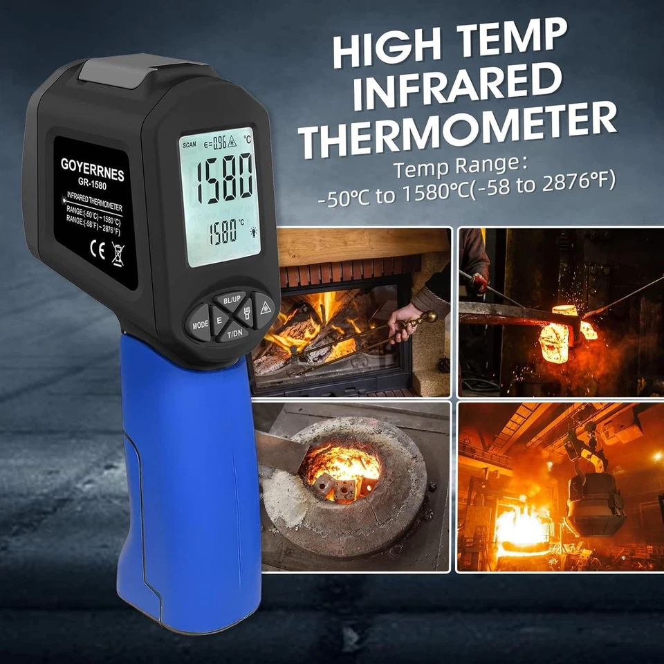Infrared Thermometer Gun Non-Contact High Temp Pyrometer 30:1 –50-1580℃ Metal - Image 4 of 4