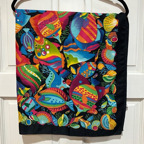 Vintage Casual Corner Tropical Fish Square Scarf Dude Rag Multi Colors 34"x34"