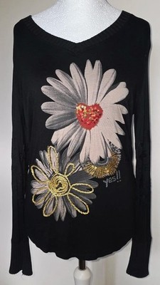Desigual. Long-sleeve graphic top. Black/floral. EU L UK 12-14