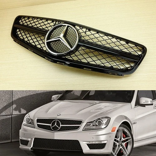 For Mercedes Benz W204 C63 Style 08-13 Gloss Black Front Grille ABS Chrome Star