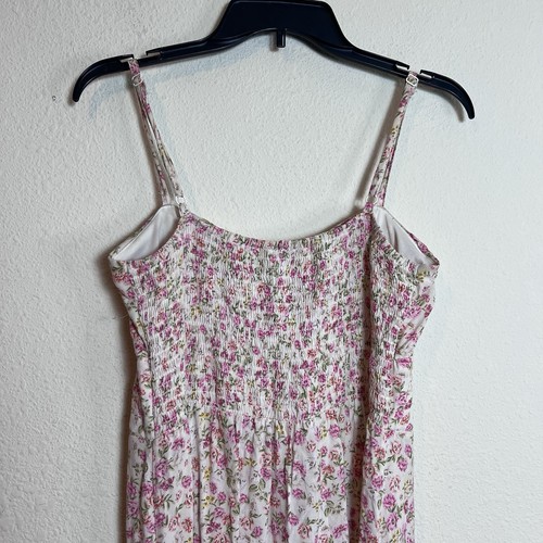 AUW Pink Floral Smocked Back Button Front Sundress Women’s Large - Picture 8 of 11