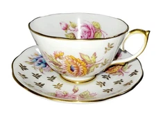 Vintage Roslyn Florette Bone China Teacup and Saucer Hand Painted 1952 England