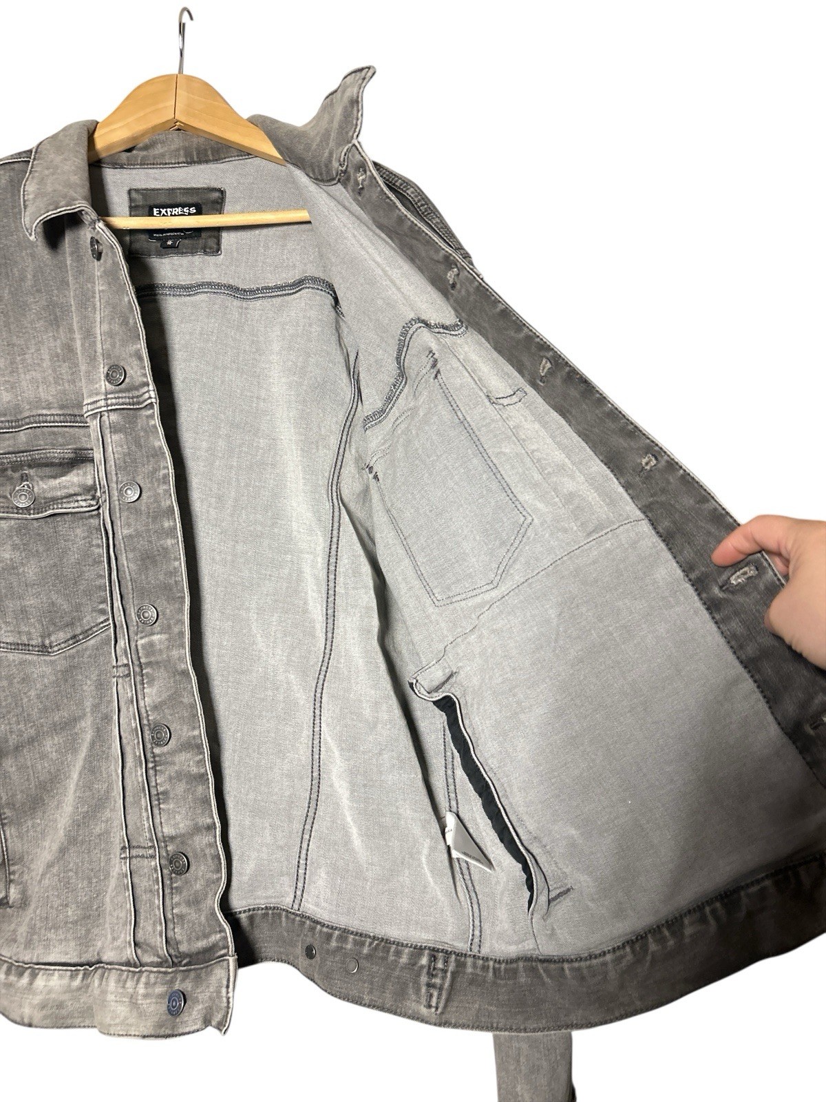 Men’s Express Hyper Stretch Button Front Gray Was… - image 4