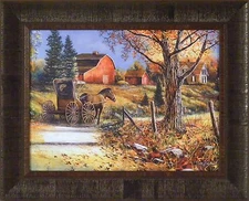 COUNTRY ROADS by Jim Hansel 17x21 Horse Buggy Farm Barn FRAMED WALL ART PICTURE