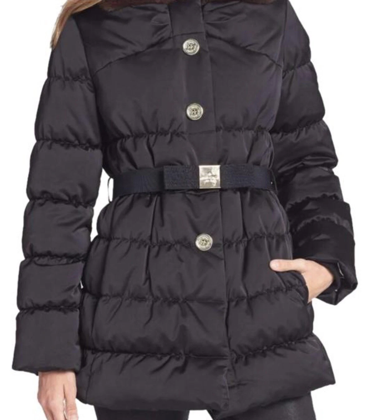 Cappotto piumino piuma Kate Spade NY da donna nero Becky $698 XS
