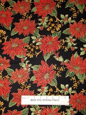 Poinsettia Holly Christmas Fabric By the Yard Cotton Timeless Treasures CM1264