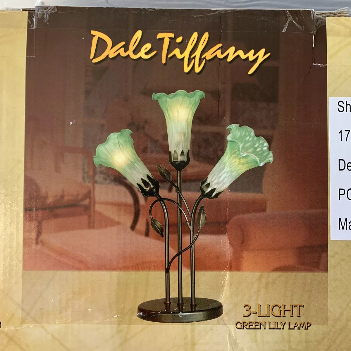 Dale Tiffany 3 Tulip Shade Lily Lamp Art Glass Bronze Finished Base 18.5 Tall