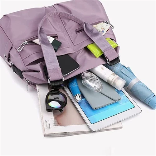 Große Kapazität leichte wasserdichte Nylon-Schultertasche mit mehreren Taschen und Reißverschluss - Bild 5 von 18