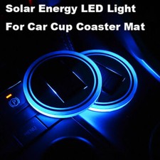 2pc Car Solar Power Cup Holder Bottom Pad Led Light Cover Trim Atmosphere Lights