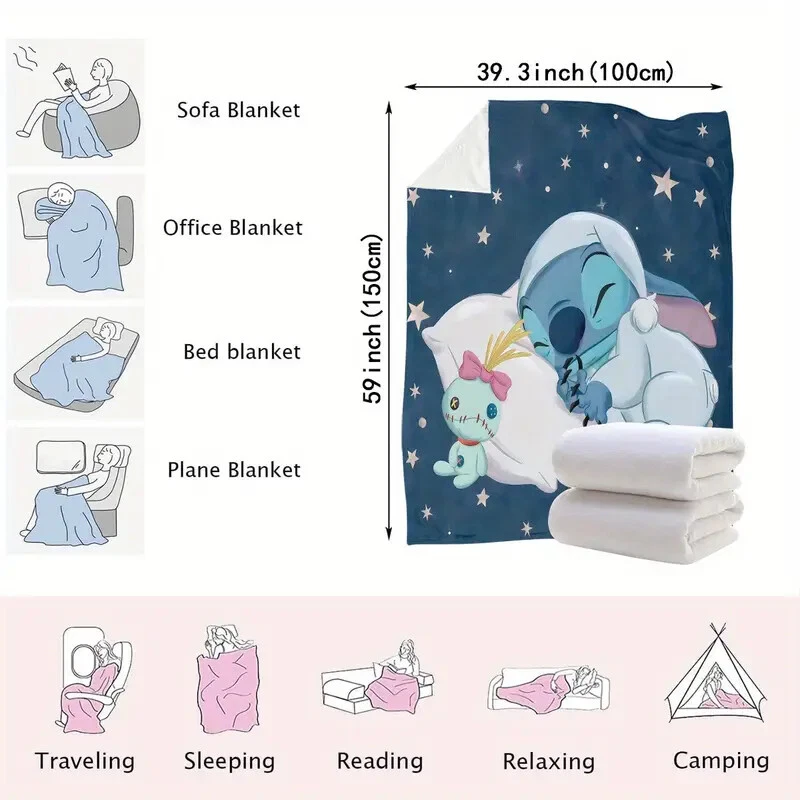 Disney Stitch Fleece Blanket, Stitch Comfortable Flannel Blanket Sherpa