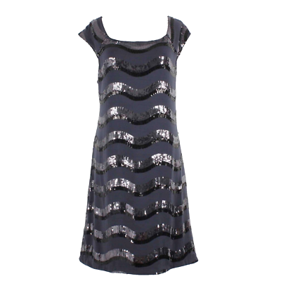 forever new fit and flare dress Forever NEW Sz L Navy Black Sequin Fit And Flare Short Sleeve Poly Spandex  Dress