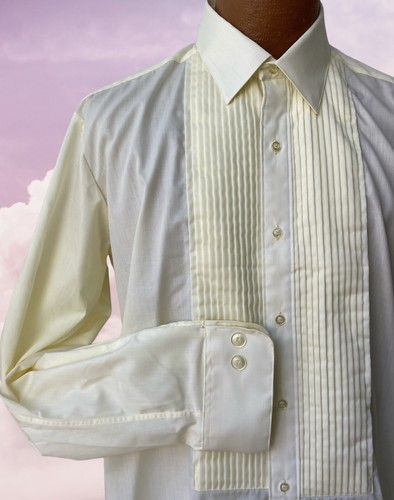 Unisex Light Yellow Pleated Tuxedo Shirt Size Large Easy Care Wrinkle Resistant - Picture 7 of 7