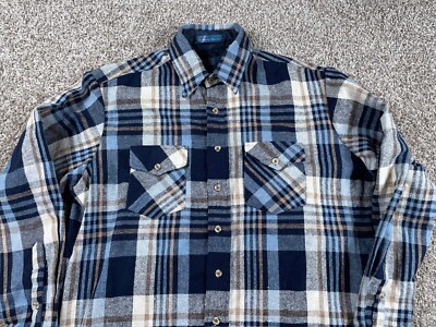 VTG 80s Sears Flannel Shirt Adult Large Blue Plaid Lightweight 