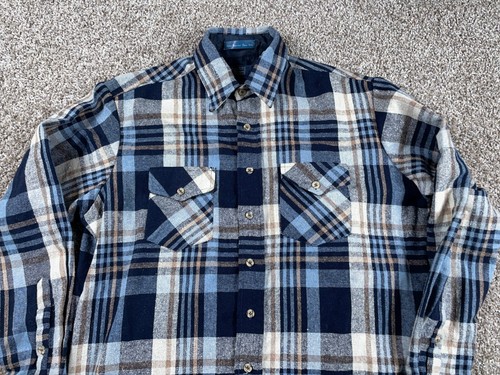 Vintage 80er Sears Flanellhemd Erwachsene Large blau kariert leicht Grunge Workwear