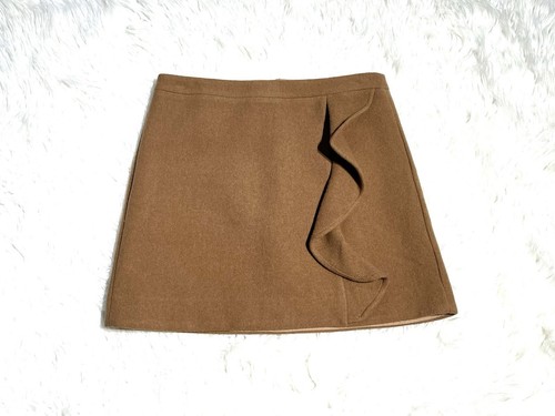 J. CREW Mercantile CAMEL Brown Ruffle-Front Mini Skirt Size 8 Wool Blend Lined - Picture 4 of 13