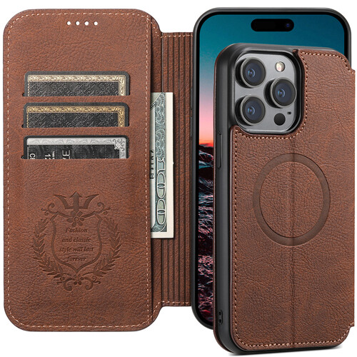 For iPhone 16 Pro Max 15 14 13 Magnetic MagSafe Leather Wallet Flip Stand Cover - Picture 29 of 31