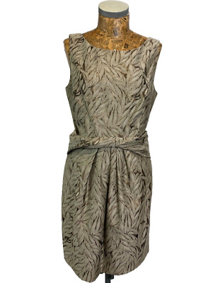HOSS INTROQIA KLEID 40 10 BEIGE GOLD Metallic Laub Brokat Gürtel vorne Etuikleid