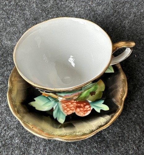 Vintage Shafford Fine China Tea Cup and Saucer Black Pear Pattern - Hard to Find - Picture 2 of 24