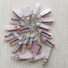 50pcs Natural Rose Quartz Stone Hexagonal Pointed 7 Color Reiki Chakra Pendant