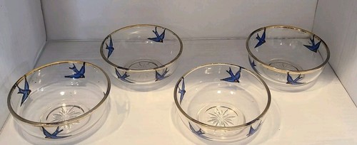 Antique Diamond's Bluebird," Diamond Glass Co Indiana, Set Of 4 Berry Bowls - Picture 2 of 21