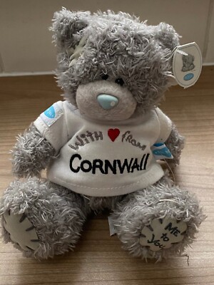 RARE GREY TATTY TEDDY BEAR WITH LOVE FROM CORNWALL