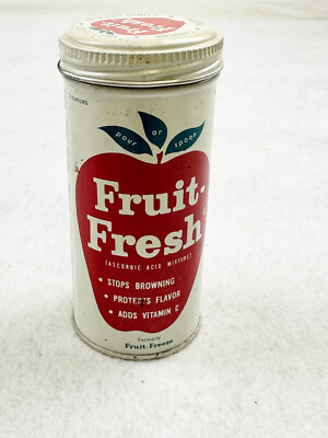 VINTAGE FRUIT FRESH TIN CAN - 1/2 FULL - MERCK & CO. - COLLECTORS ITEM 