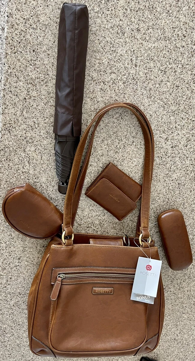 Rosetti Purse Brown Leather Handbag shoulder strap. Multiple pockets | eBay