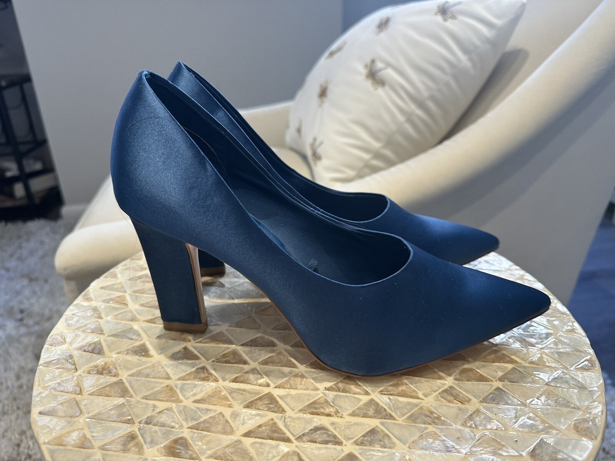 ZARA Women's Navy Blue Satin Pointed Toe Pump Sandals Siz EU