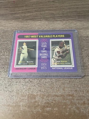 1975 TOPPS #195 '57 MVP'S MICKEY MANTLE HANK AARON VG-EX