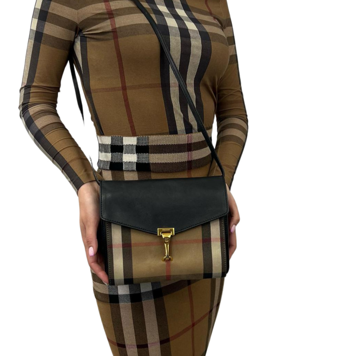 Burberry Black/Beige House Check Fabric And Leather Macken Crossbody