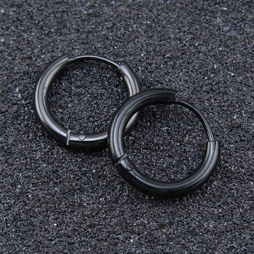 Unisex Titanium Stainless Steel Small Round Hoop Sleeper Earring Jewelry Pun ❥ - Picture 5 of 22