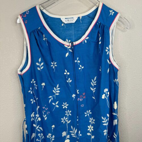 Komar Floral Print House Dress Sleeveless Blue Size Small Trad Wife 60s - Picture 2 of 10